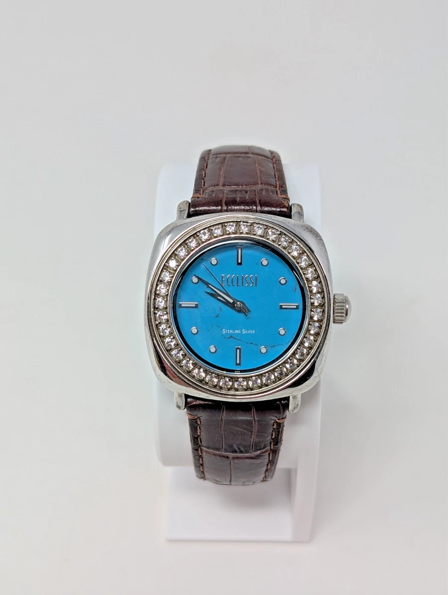 Ecclissi Watch MOP Royal Blue Genuine Cowhide Leather Band Needs Battery Ecclissi Watch Women 29mm Sterling Silver Tone Blue Leather  main image 3
