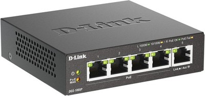 D-Link DGS-1005P 5-Port PoE Gigabit Switch 60W Plug & Play Lüfterlos Metallgeh