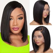 Short Bob Wig Human Hair 13x4 Straight Hd Lace Front Wigs Human Hair 200 Dens...