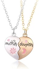 Two Mother and Daughter Magnetic Joining Heart Halves Pendant Necklaces Set