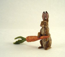 Vienna Bronze Rabbit or Hare holding Carrot Bermann Brass Cold Painted Austria