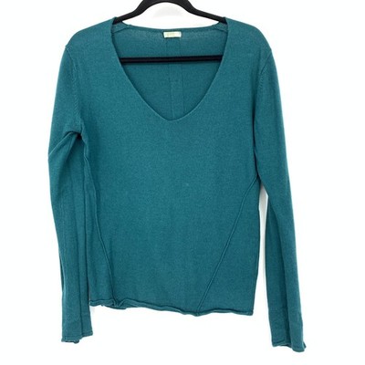 Etam V-Neck Pullover Button Back Sweater Womens Sz Medium Long Sleeve Teal Blue 