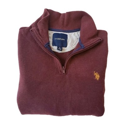 U.S. POLO ASSN. Men's Long Sleeve 1/4 Zip Wine Heather Flatback Size - LARGE