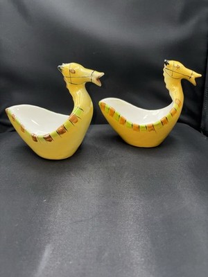 2 Vintage RAYMOR LONDI BITOSSI Yellow Pottery Horse Candy Dishes Bowls Italy