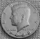 1- 1988 S Kennedy half dollar coin