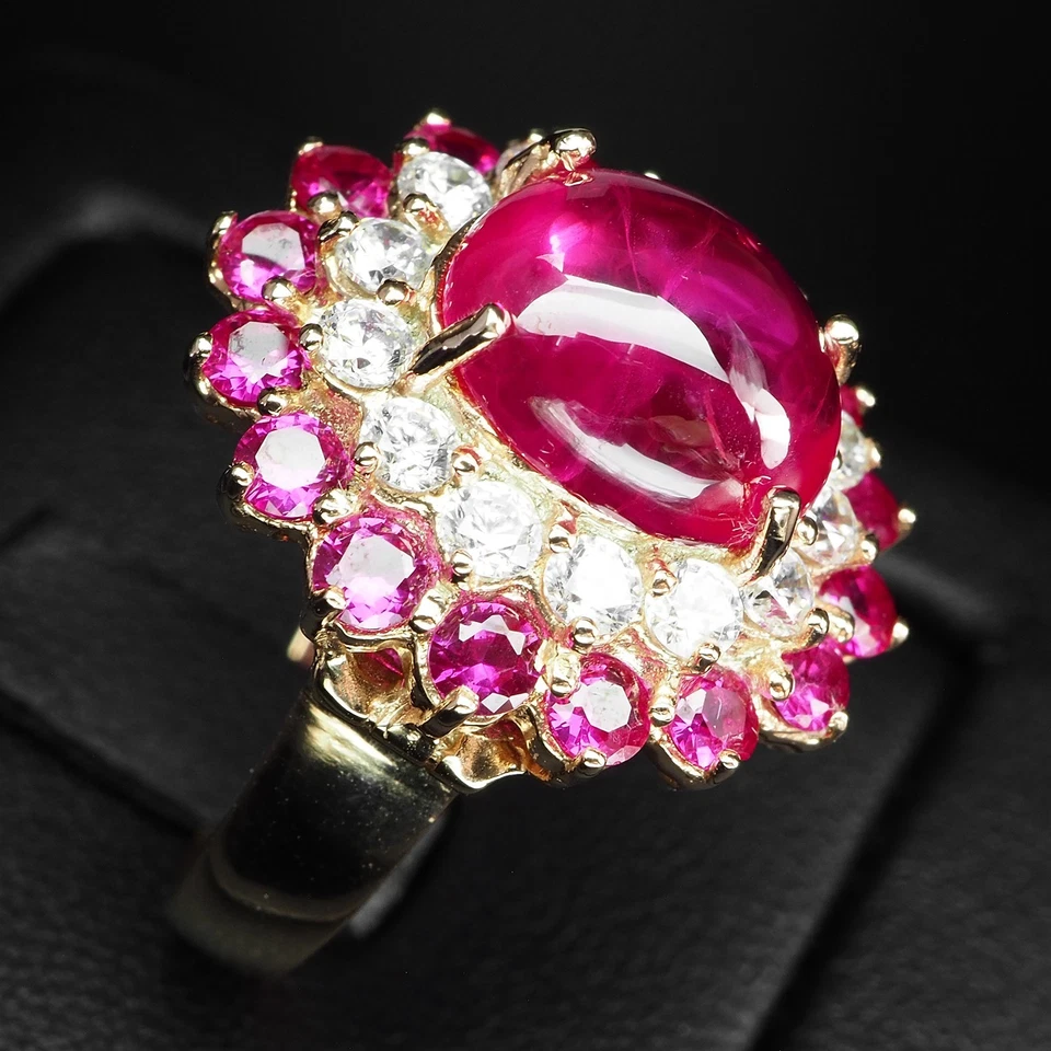 Anello in argento sterling 925 cabochon con rubino rosso brillante 5,90 ct... - Immagine 3 di 4