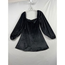ASOS Velvet Studded Mini Dress Women 4 Black Excellent Puff Sleeve Square Neck