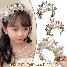 Sweet Floral Butterfly Headband Kids Fairy Princess Elf Forest Style Hair Crown