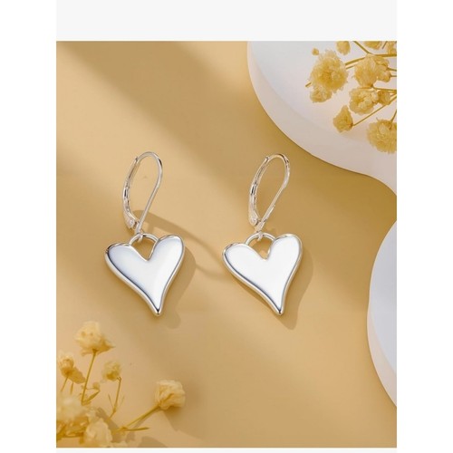 Sterling Silver Heart Drop Earrings - Silver