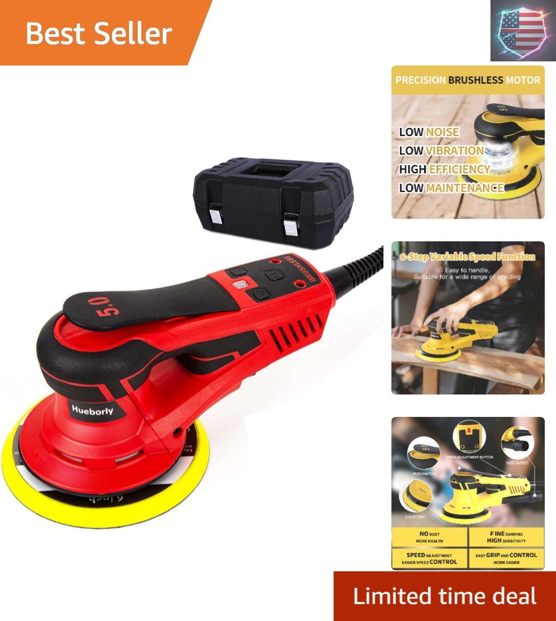 Electric Random Orbital Sander Brushless Motor Powerful 350W