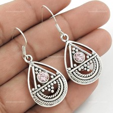 925 Silver Round Natural Cubic Zirconia Hook New Dangle Drop Engagement Earrings