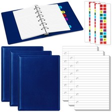 Ireer 3 Set Mini 6 Ring Binder 3 x 5 inch 300 Lined Paper Refill 78 Dark Blue