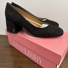 NEW Sam & Libby Women's Gianella Block Heel Pump Black Gold Size 7.5