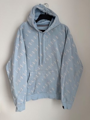 Nike Jordan Essentials Ice Blue Sail Men Fleece Pullover Hoodie Size XL AOP
