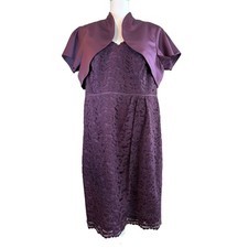 David's Bridal Purple Lace Sheath Dress and Satin Bolero Jacket Set Size 16