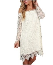 Audrey 3+1 Embroidered Floral Lace Dress Sz 8 Off The Shoulder Jagged Hem Modern