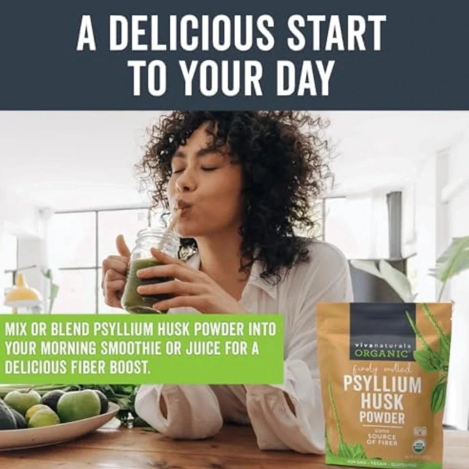 Viva Naturals Organic Psyllium Husk Powder 1.5 Lbs Easy Mixing Fiber Supplement