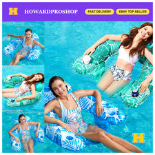 Inflatable Pool Float Chair - 2 Pack Lounge Floats with Cup Holder for Adults, W
