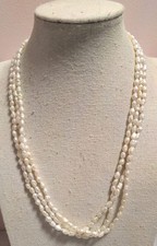Vintage Triple Strand Cultured Freshwater Pearl Necklace 18" Rice Pearl Beaded