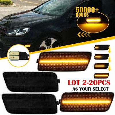 2-20PC LED Amber Front Side Marker Light Smoked For 2010-2014 Volkswagen MK6 GTI