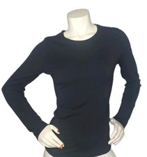 Women's Crew Neck Long Sleeve Black Shirt Top Stretch Slim Fit Tee Shirt Med