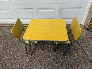 1950s 1960s Vintage Kids Chrome Formica Table and 2 Chairs