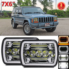 New Pair 7x6led Headlights Highlow Beam Drl Dot For Jeep Cherokee Xj 1984-2001