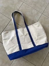 Vintage LL Bean Boat Tote Bag Blue Beige Large 26 x 16 x 10" Made in USA