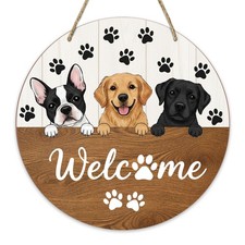 Welcome Dogs Door Sign, Paw Prints Hanging Sign For Porch Wall Window Home Fa...
