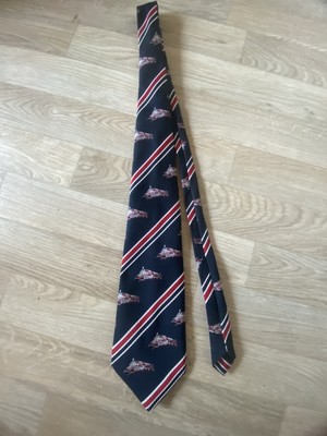 Frederic A Herren Krawatte Lokomotiven Navy Blau aufgesticktes Muster Zug Bahn