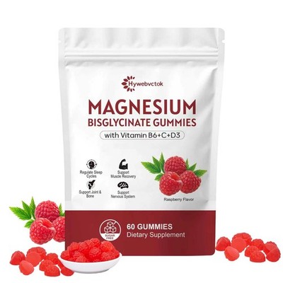Magnesium Bisglycinate Gummies 400mg with Vitamin B6, C, D3 - Supports