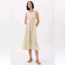Gap Sleeveless Midi Dress Chino Poplin Skirt Racerback Tiered Tan Beige Size S