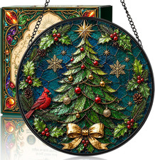 Christmas Stained Glass Window Hanging, 9.8 in Stained Glass Suncatcher