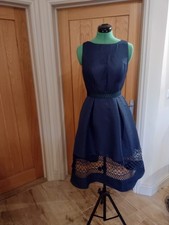 NWT Chi Chi London navy sleeveless crochet detail evening dress size UK 10