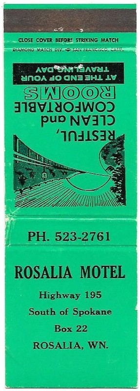 Rosalia Motel in Rosalia, Washington, FS Matchcover
