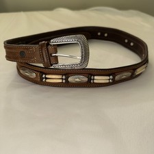 Justin Western Leather Belt Concho Inlay Brown Vintage Cowboy 35  
