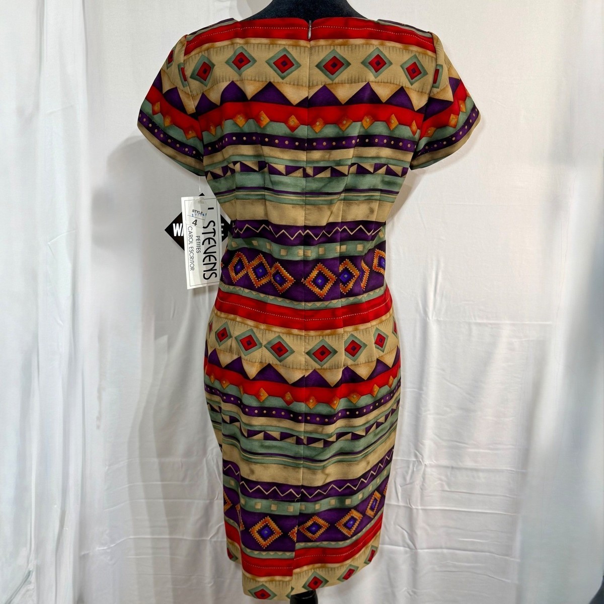 NWT Vintage J Stevens Carol Escritor Southwestern Sheath Dress Petites 4 USA View 3