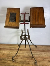 Antique Cast Iron Noyes Aermotor Co Chicago Adjustable Book Stand Bible Wood