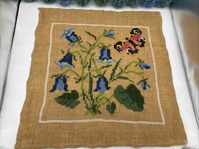 3 Vtg Cross Stitched Flower Butterfly Finished Work