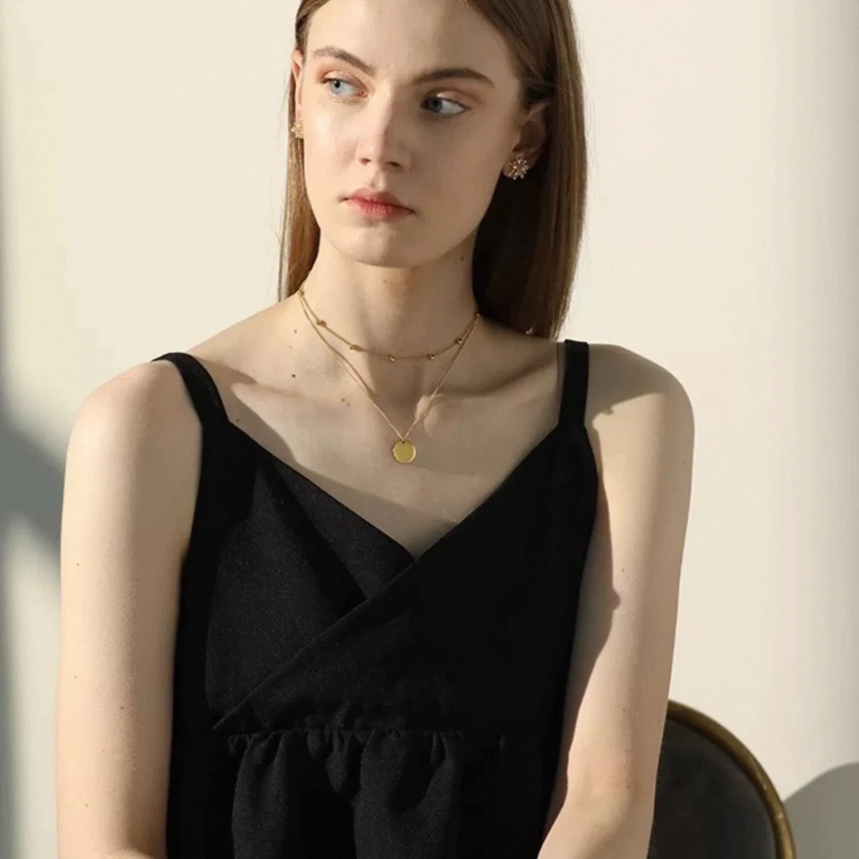 Collar retro francés de doble capa de acero titanio de inspiración vintage Foto 2 de 4