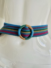 ZIMMERMANN Striped Woven Belt Multicolour Cotton Round Buckle 90cm Green Blue
