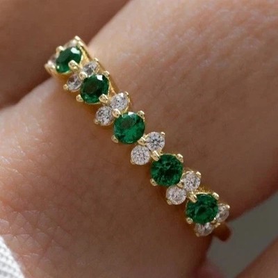 2 Ct Round Cut Lab-Created Green Emerald Engagement Ring 14k Yellow Gold Plated
