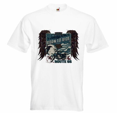 T-Shirt BORN TO RIDE AMERICAN ROUTE 66 BIKERSHIRT MOTORRAD CHOPPER GOTHIC