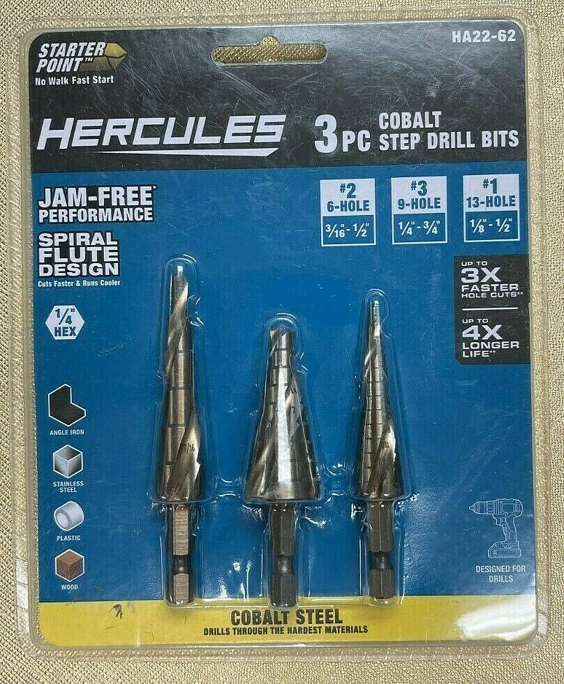 HERCULES 3 PIECE COBALT STEP DRILL BITS 1 4