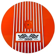 Small Block Chevy 350 Flag Logo - 14" Round Air Cleaner Kit - Orange - Ansen USA