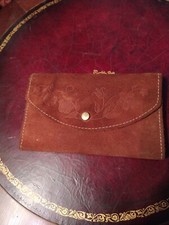 Ladies Real Suede Clutch Vintage Flowers Great Condition