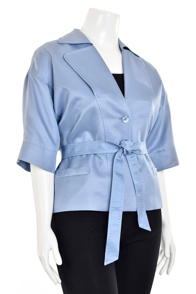 Chaqueta Escada Azul Claro Mezcla Seda Cinturón Manga Corta con Faja Cinturón talla 8/38 Foto 3 de 4