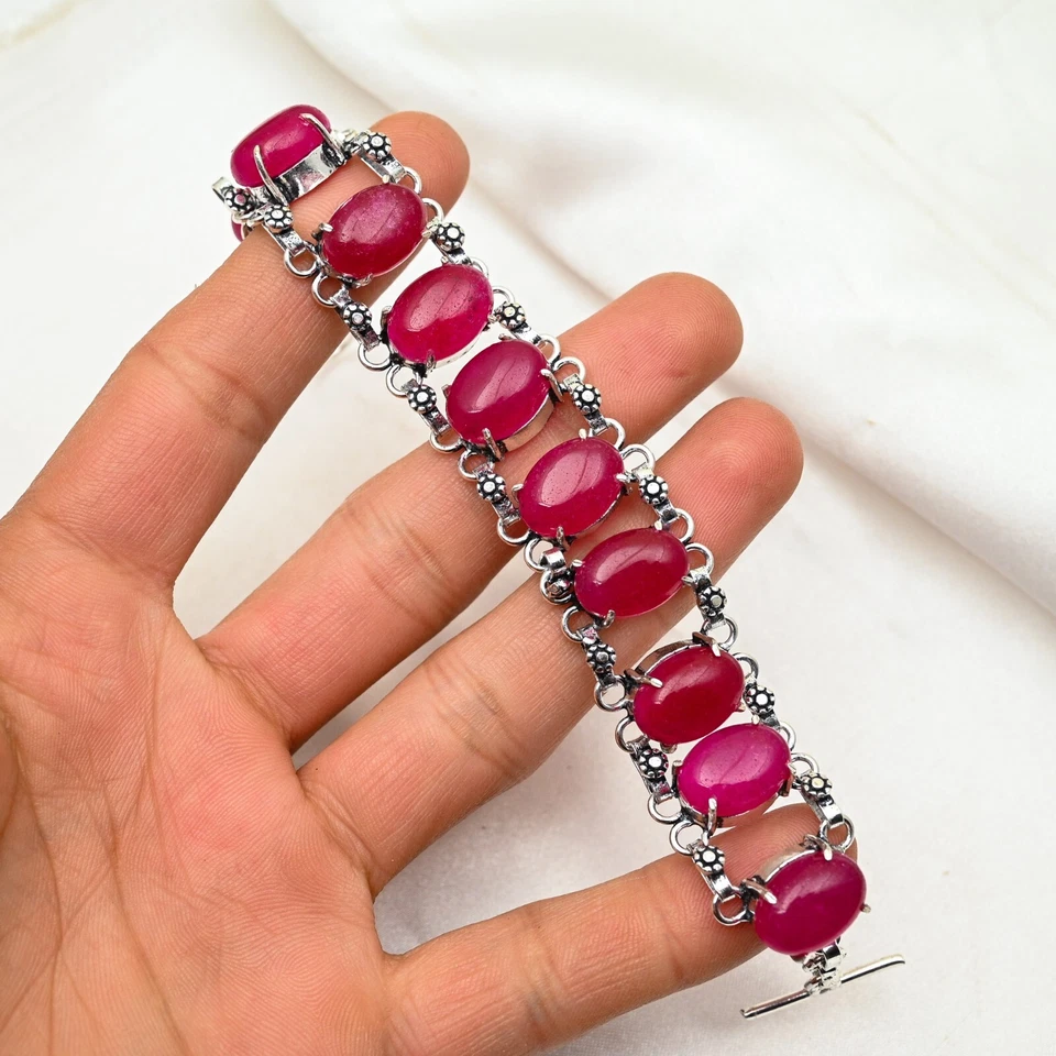 Lab Created Ruby Bracelet Gemstone Handmade 925 Sterling Silver Jewelry For Love - Image 4 of 4