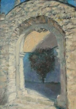 GERRY MILLER Original Work of Art."Portal in Bavaria" oil paint on cardboard. 28x40cm