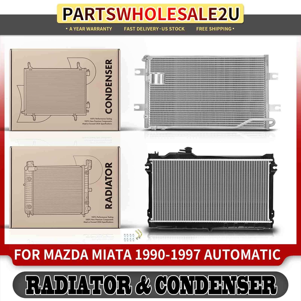 Aluminum Radiator For Mazda Miata 90-97 L4 1.6L L4 1.8L With Trans